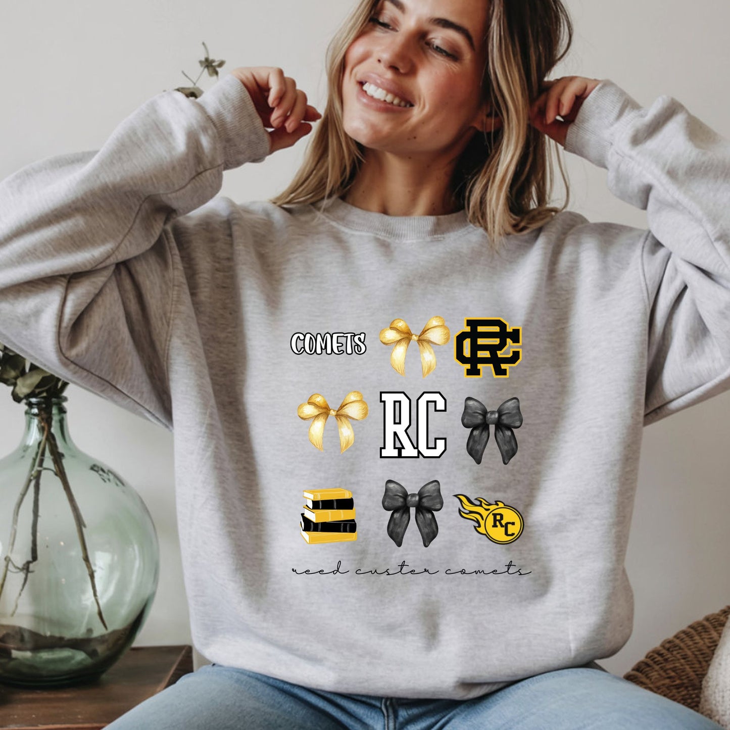 Reed Custer Bow Spirit Wear - White or Ash Grey- Gildan Sweatshirt - Adult and Youth Sizes