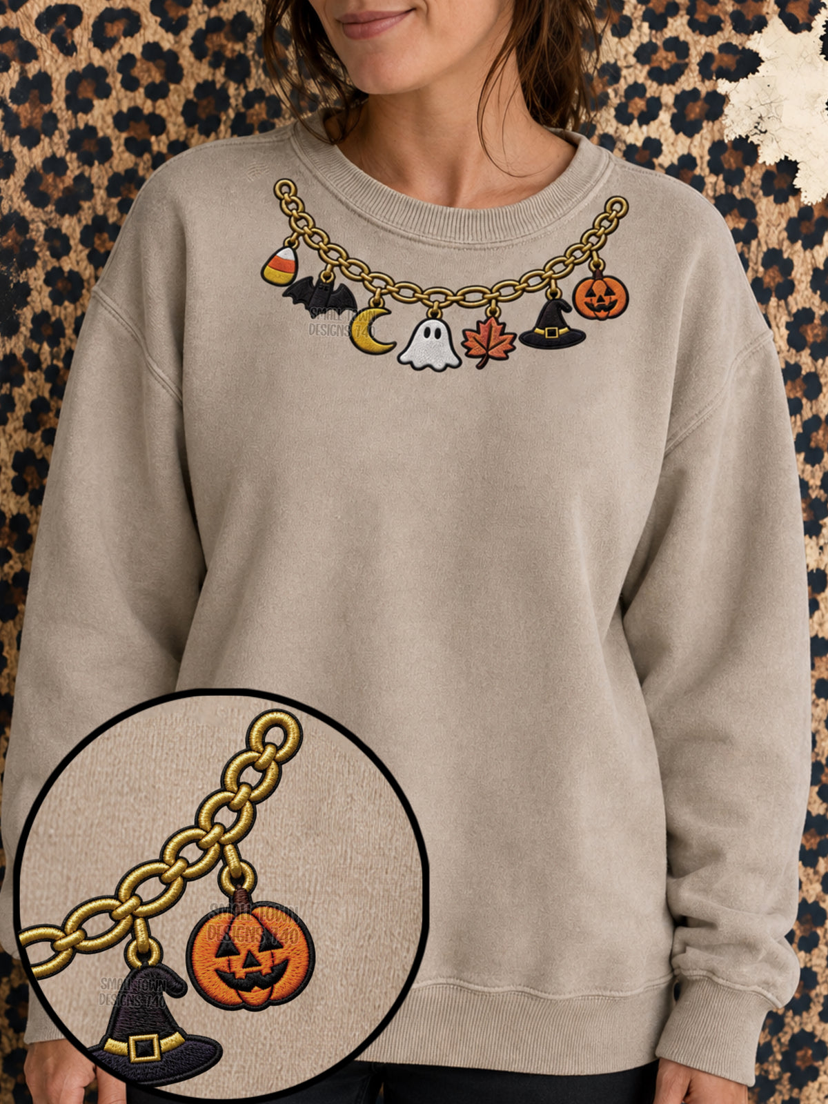 Halloween Charm Bracelet Design - Sand Gildan Sweatshirt