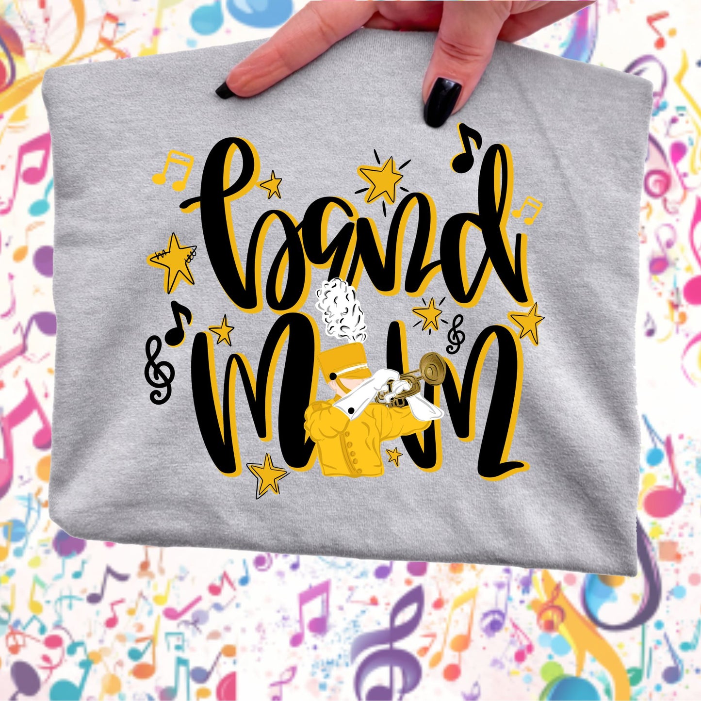 Gold and Black Band Mom Gildan Gray Tshirt