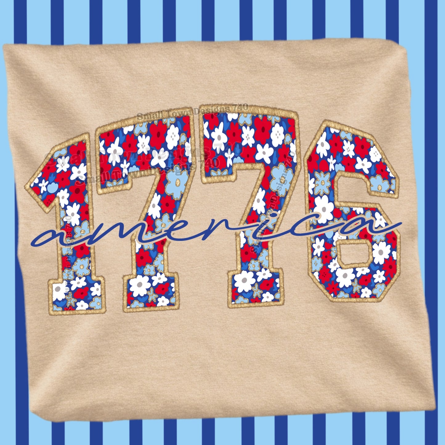 America Floral 1776 - Off White Gildan Tshirt - All Sizes!