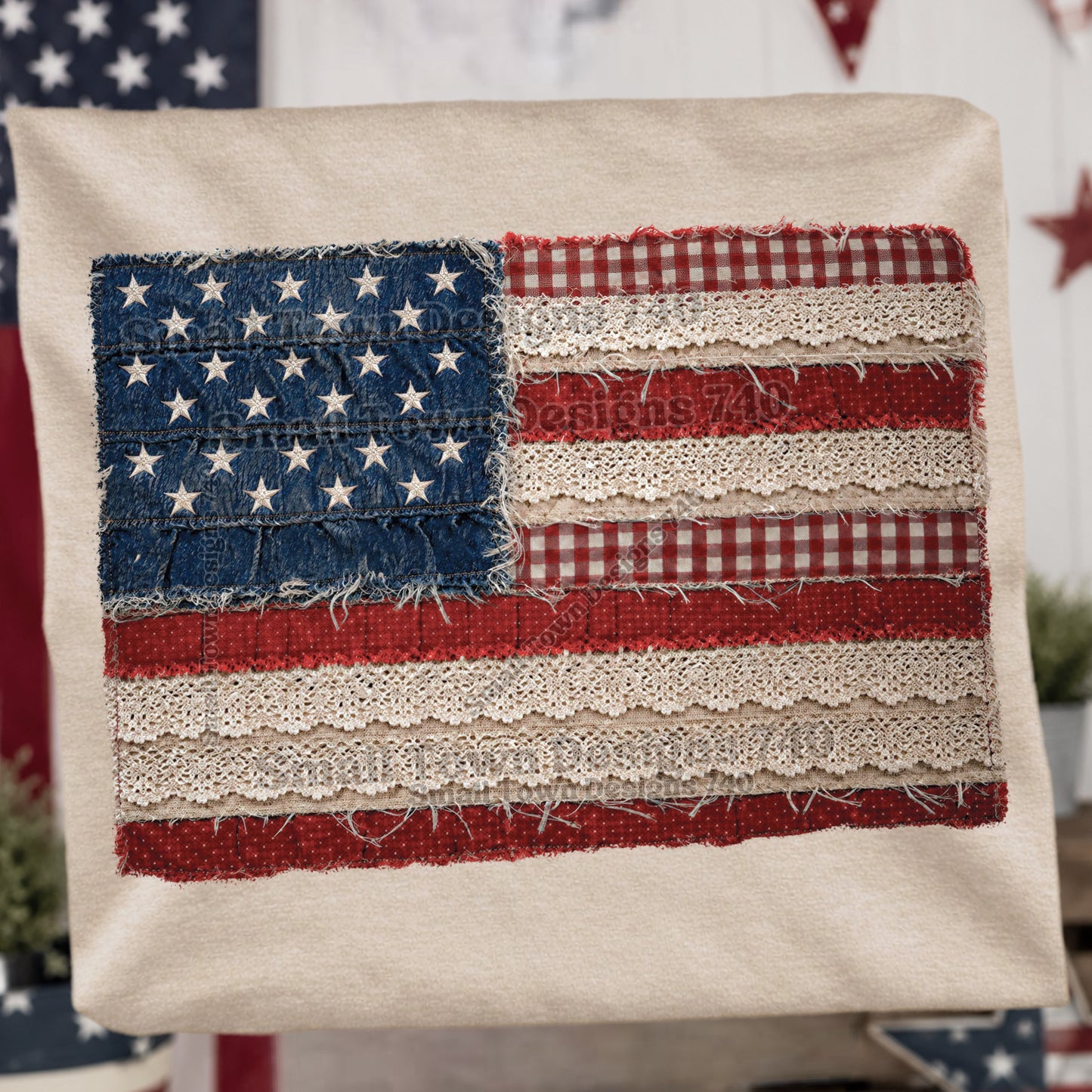 Distressed and Lace USA Flag - Off White Gildan Tshirt - All Sizes!