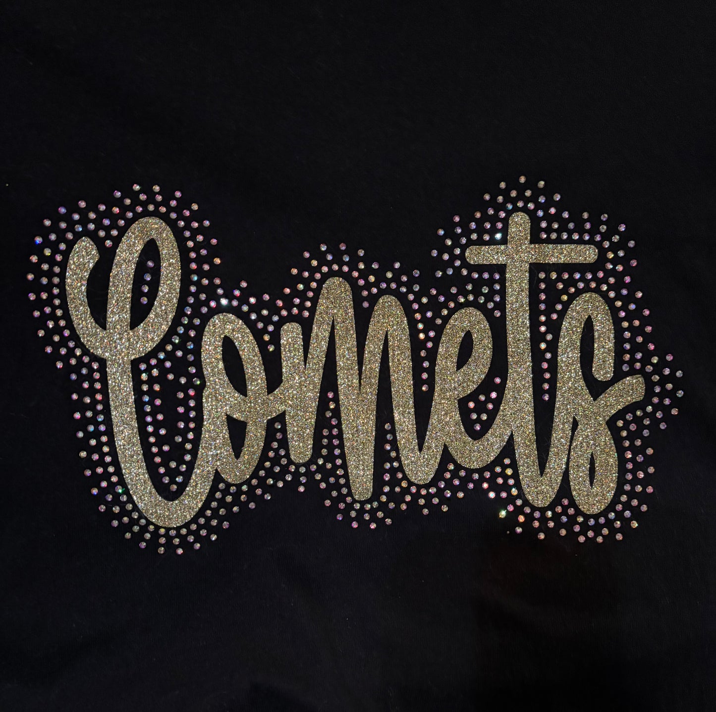 Rhinestone and Glitter Comets Black Gildan Tshirt