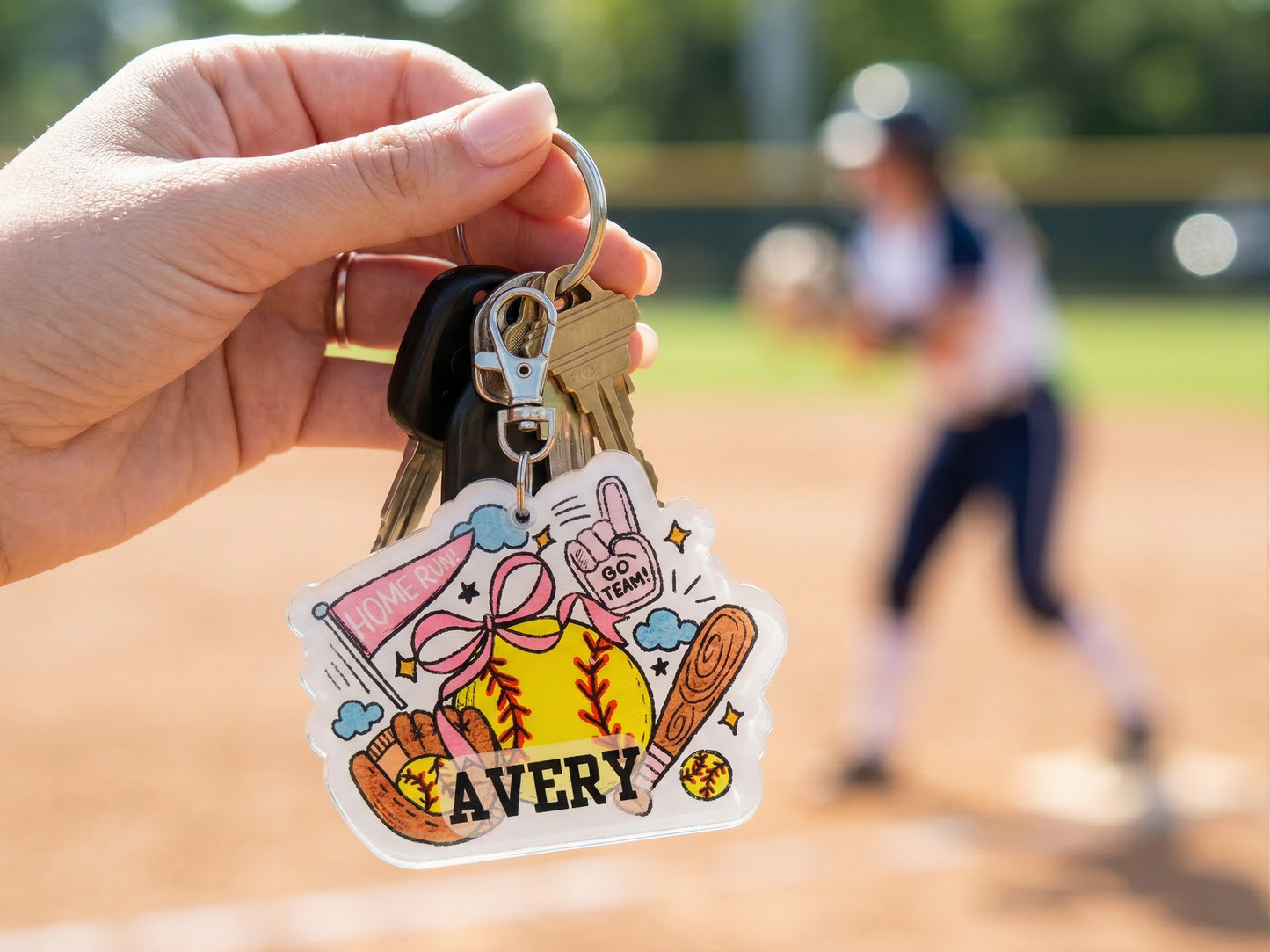 Baseball or Softball Acrylic keychain or Bag Tag with Child's Name
