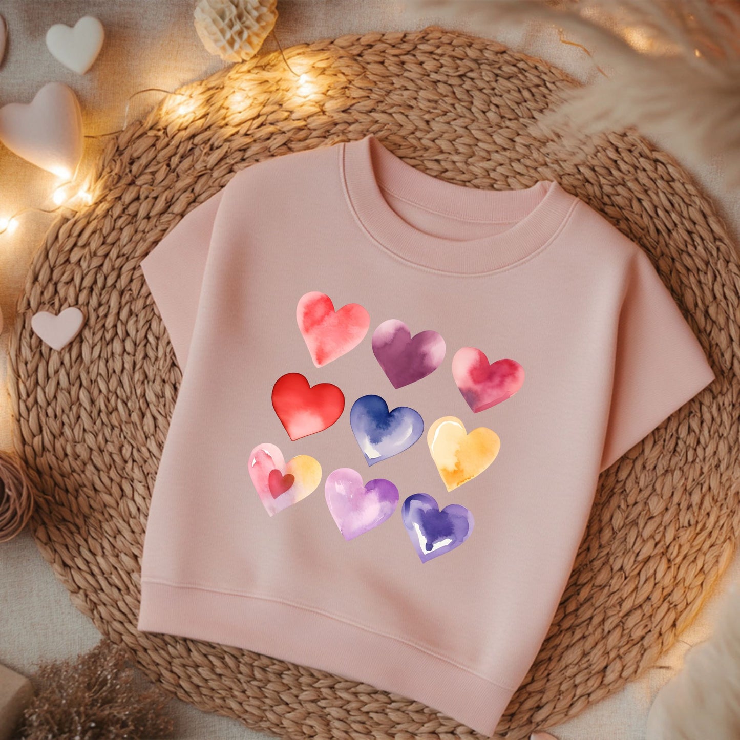 Children’s Watercolor White, Pink or Beige Gildan Crew Neck Watercolor Heart Sweatshirt