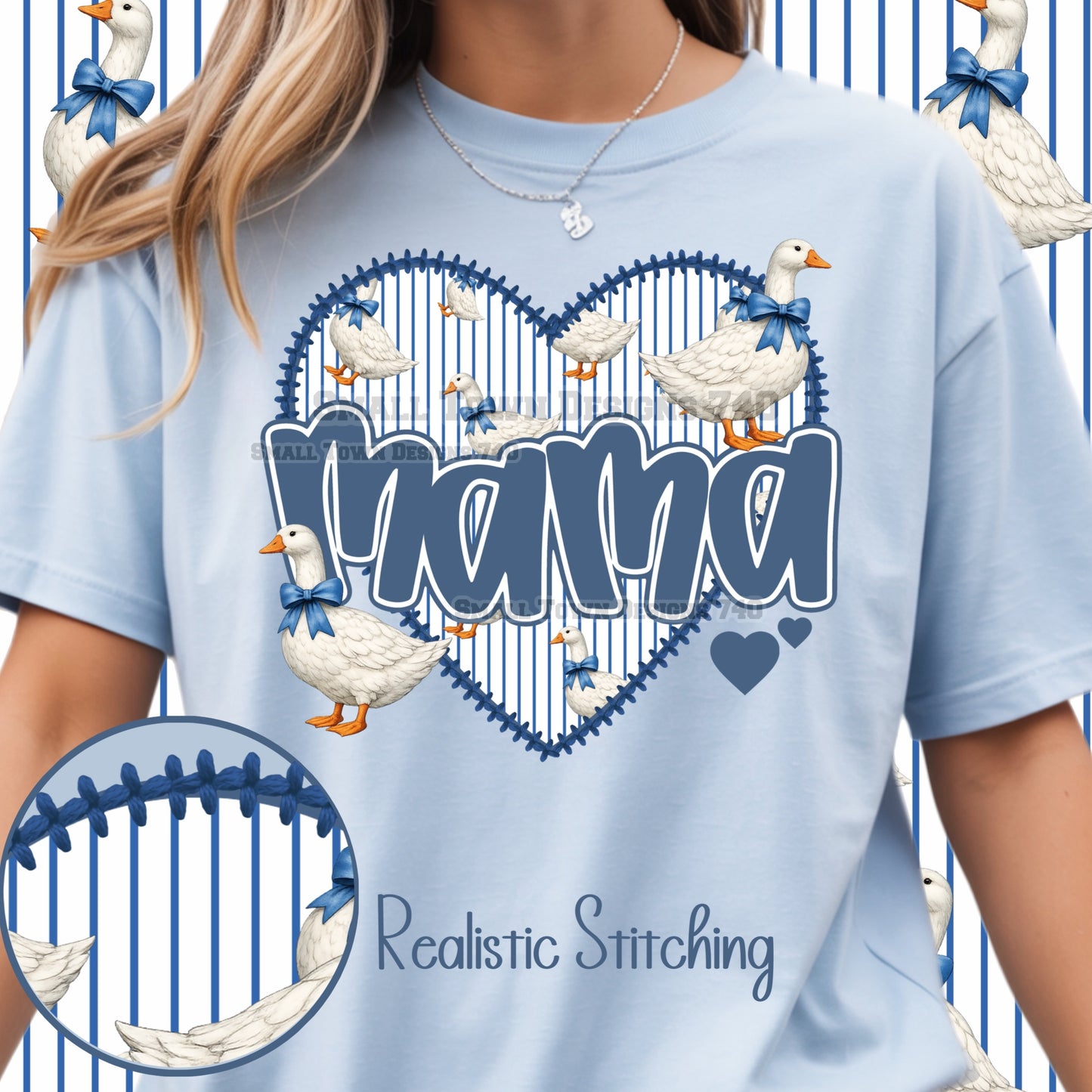 Goose Mama Heart Light Blue GIldan Tshirt