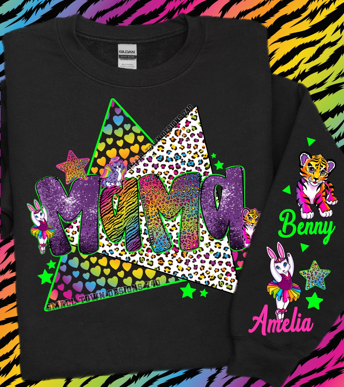 Lisa Frank Inspired Black Gildan Mama Sweatshirt - Personalization Option