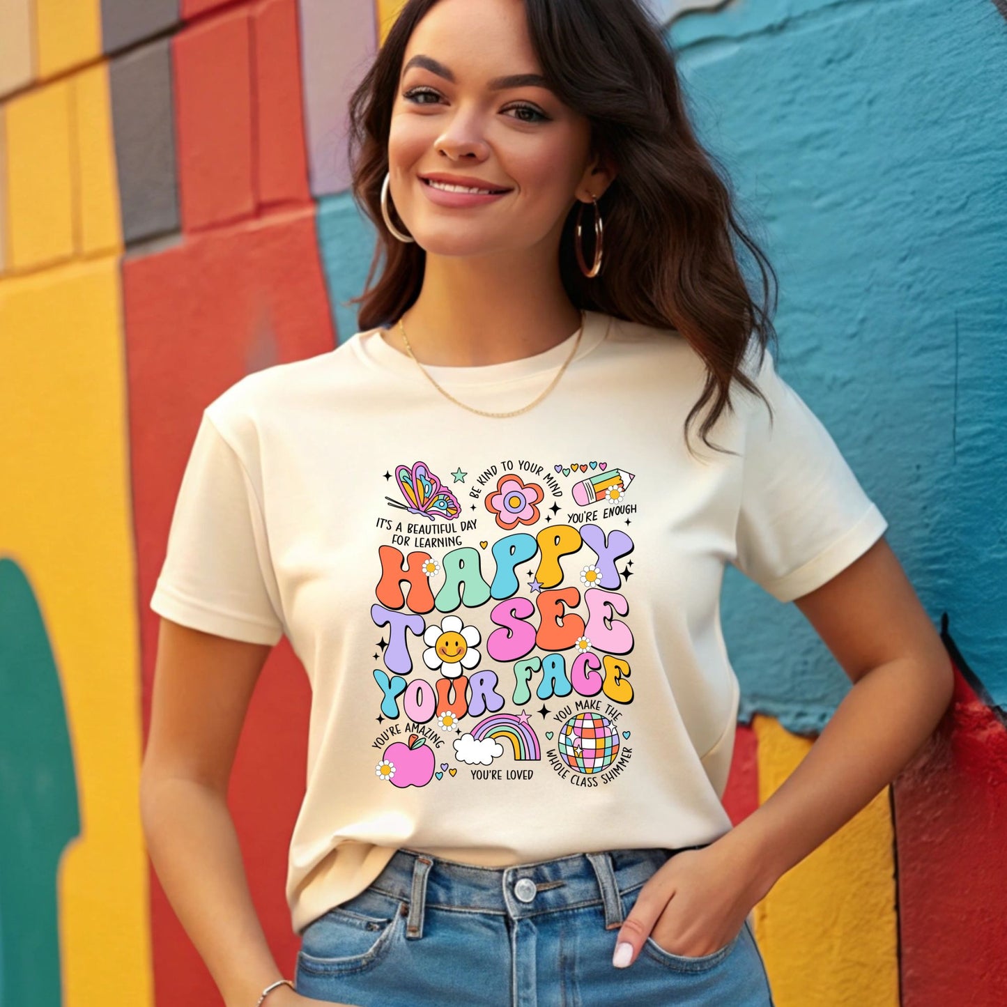 Off -White - Back to School - Happy to See Your Face - Gildan Tshirt - All Sizes Available