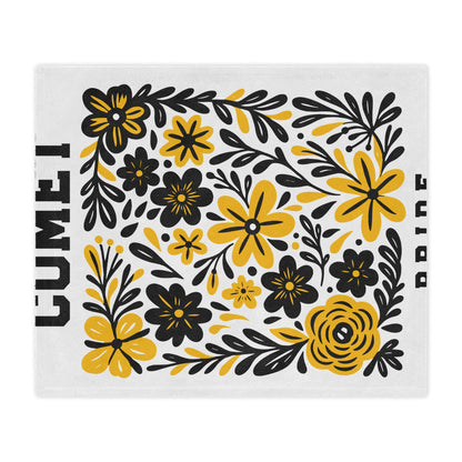 Comet Pride Floral Minky Blanket — Yellow & Black Decorative Throw