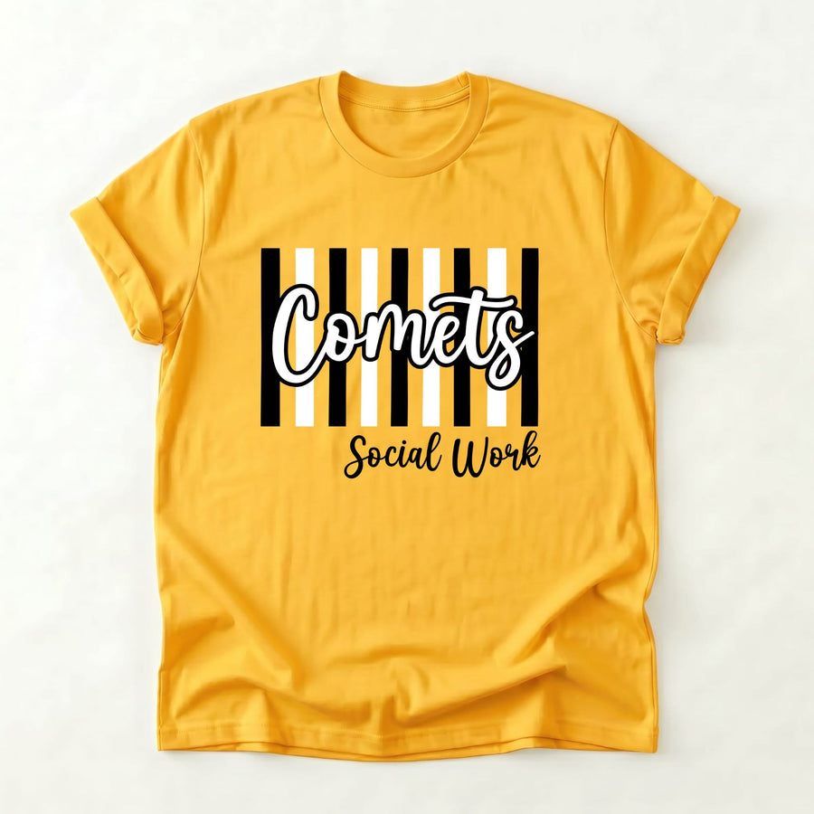 Gold Gildan Tshirt - Comets Social work Spiritwear