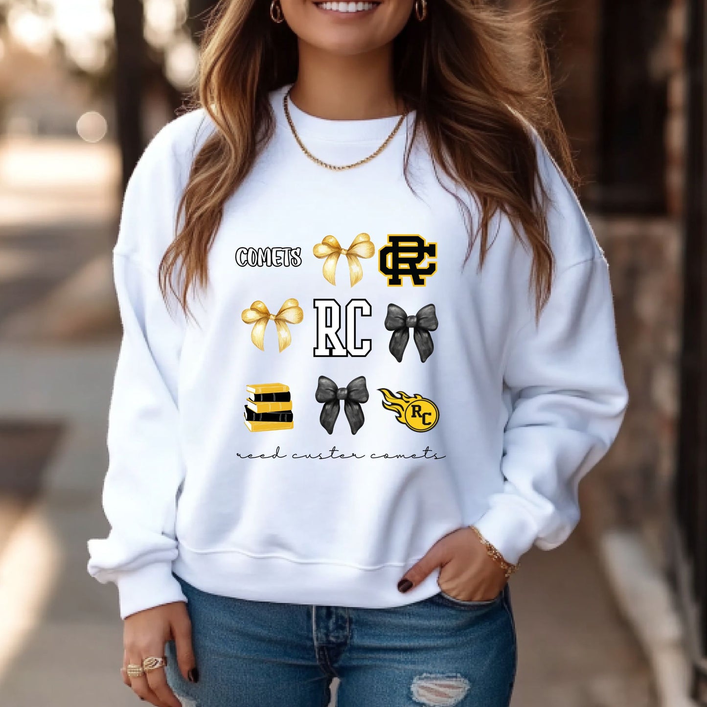 Reed Custer Bow Spirit Wear - White or Ash Grey- Gildan Sweatshirt - Adult and Youth Sizes