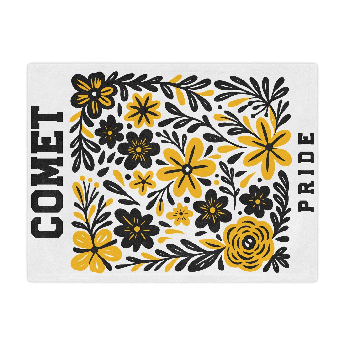 Comet Pride Floral Minky Blanket — Yellow & Black Decorative Throw