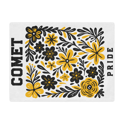 Comet Pride Floral Minky Blanket — Yellow & Black Decorative Throw