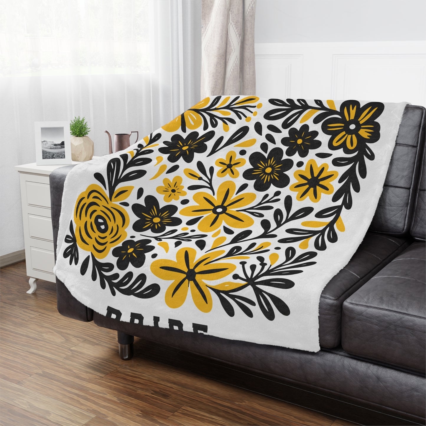 Comet Pride Floral Minky Blanket — Yellow & Black Decorative Throw