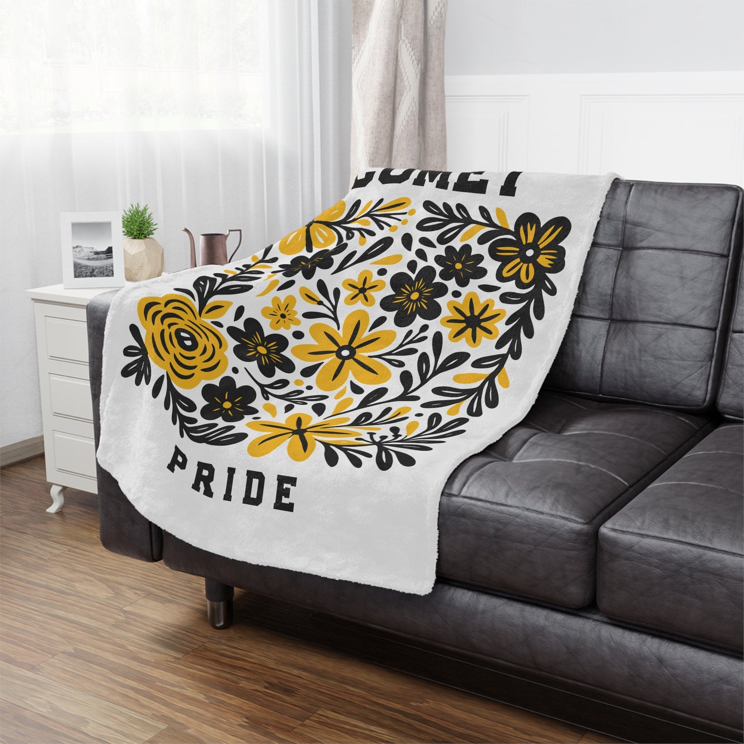 Comet Pride Floral Minky Blanket — Yellow & Black Decorative Throw