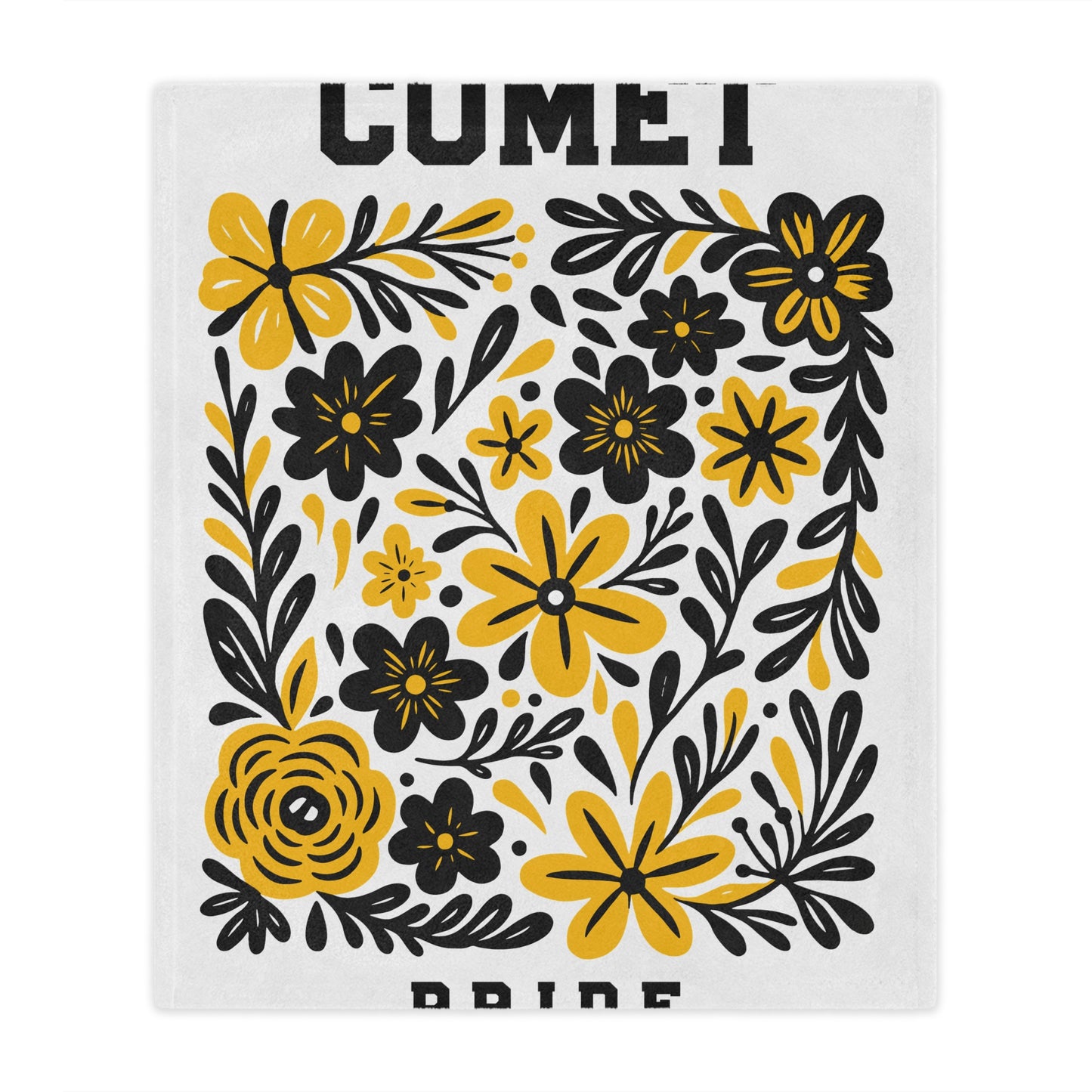 Comet Pride Floral Minky Blanket — Yellow & Black Decorative Throw