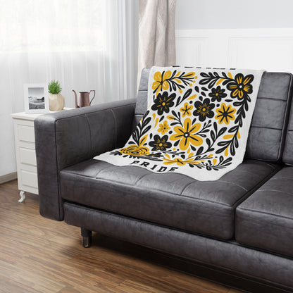 Comet Pride Floral Minky Blanket — Yellow & Black Decorative Throw