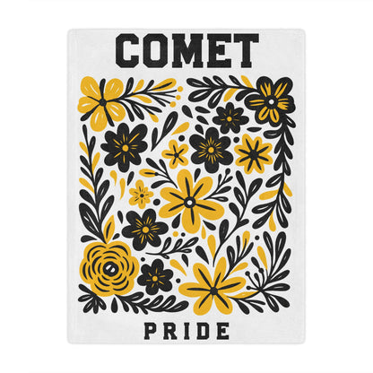 Comet Pride Floral Minky Blanket — Yellow & Black Decorative Throw