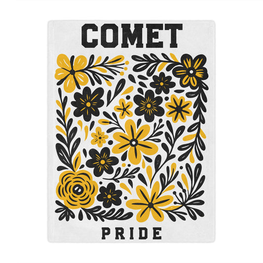 Comet Pride Floral Minky Blanket — Yellow & Black Decorative Throw