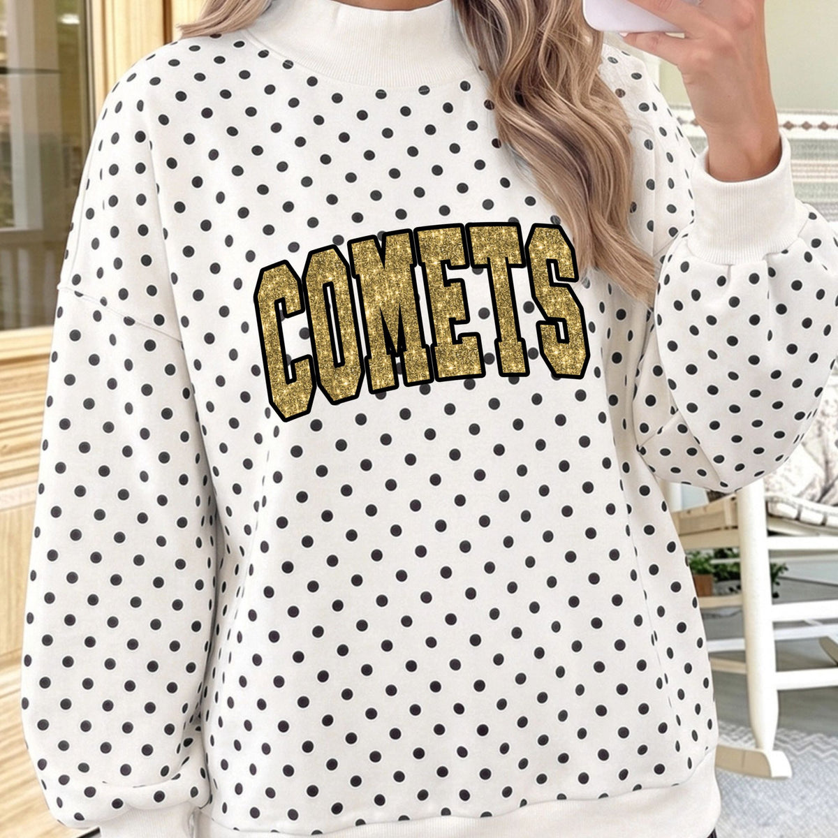 Polka Dot Mock Neck Sweatshirt - Choose from Several Comets Designs - Adult