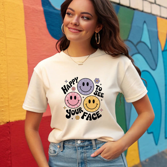 Off -White - Back to School - Happy to See Your Face - Gildan Tshirt - All Sizes Available