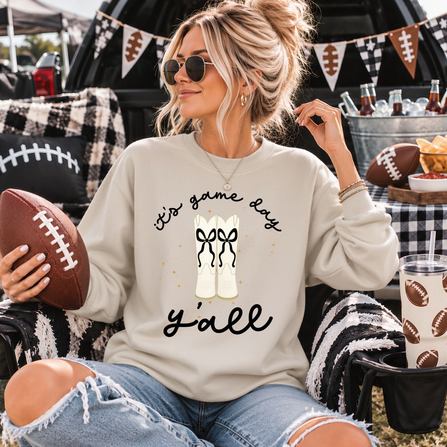 Boots Game Day Y'all - Black or Sand Gildan Tshirt OR Sweatshirt