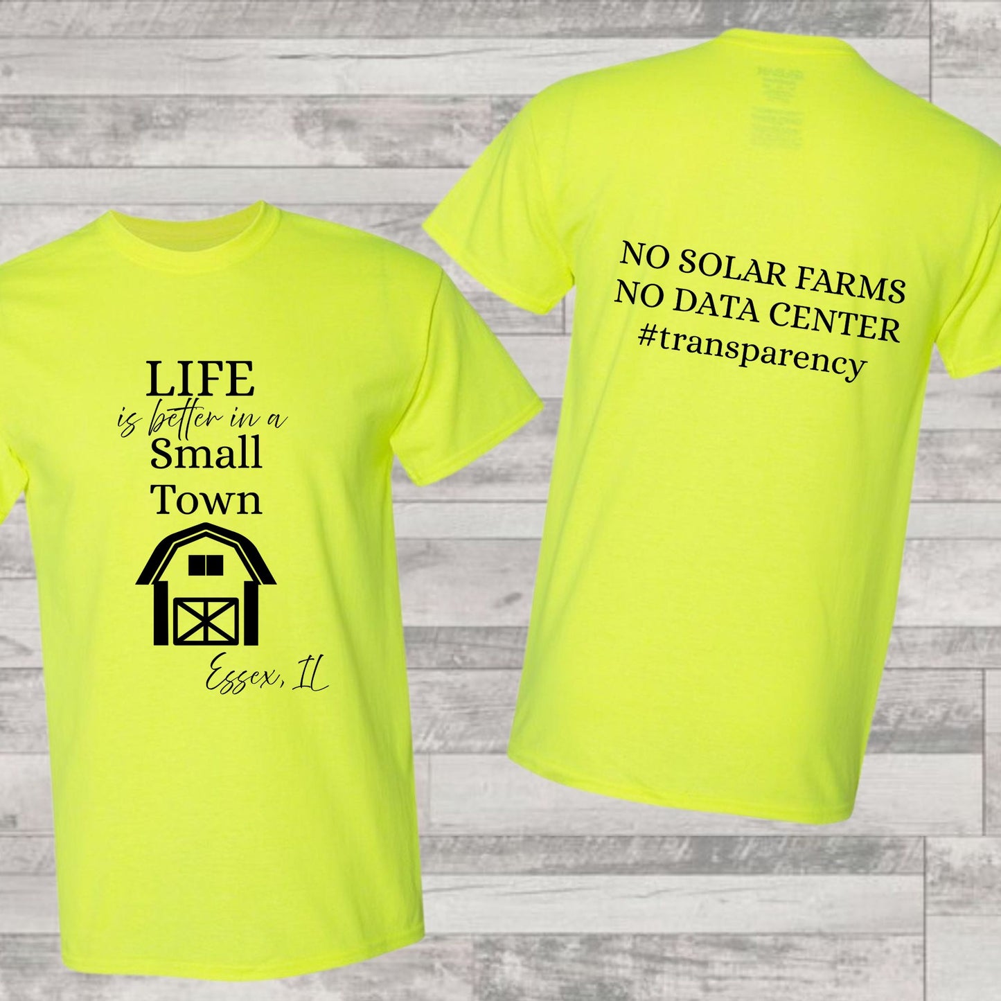 Essex Life in a Small Town Tshirt - All Sizes - Kid Sizes Included -Gildan - Carolina Blue, Safety Green OR White