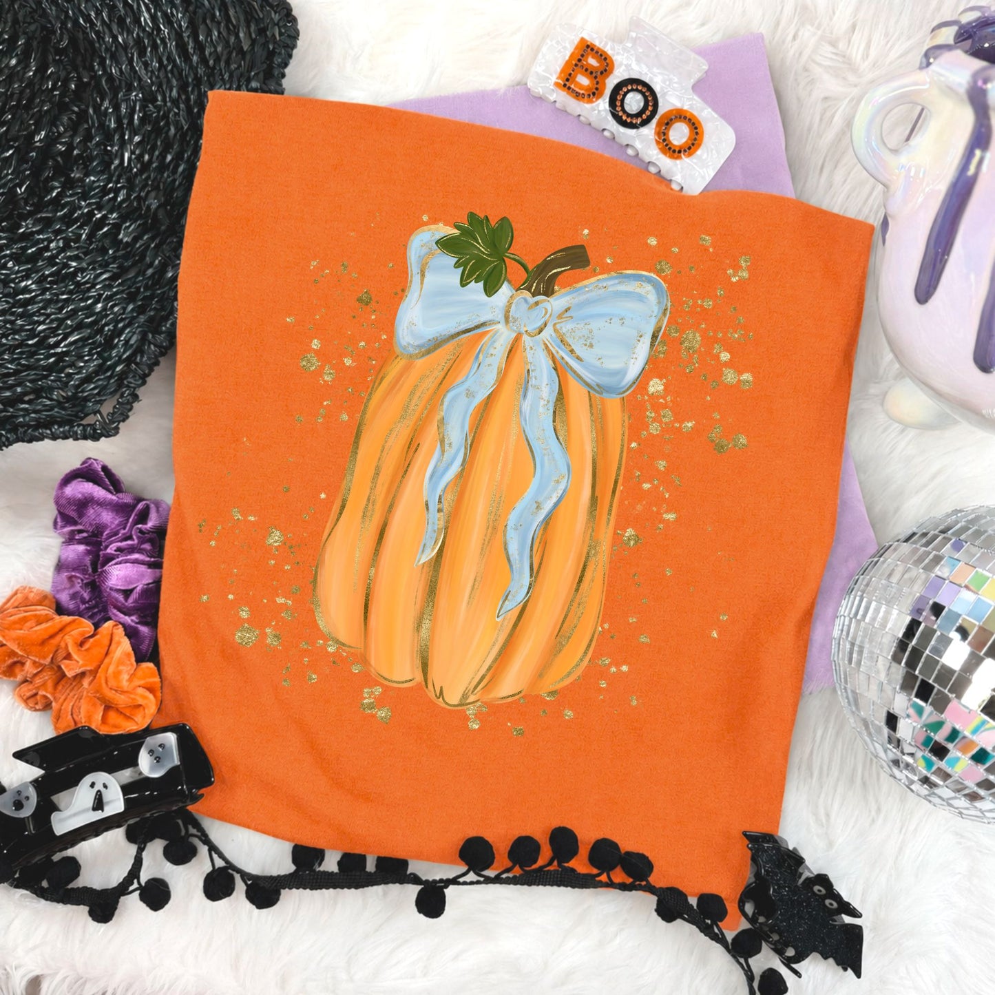 Orange Gildan Tshirt - Pumpkin and Bow
