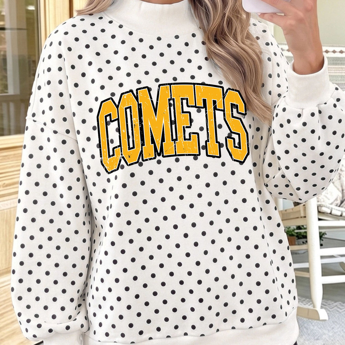 Polka Dot Mock Neck Sweatshirt - Choose from Several Comets Designs - Adult