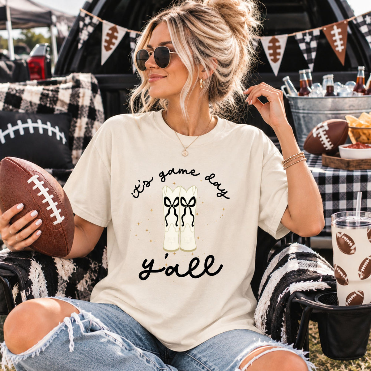 Boots Game Day Y'all - Black or Sand Gildan Tshirt OR Sweatshirt
