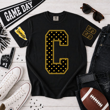 Polka Dot Spiritwear - Custom School, Number and colors - Gildan black tshirt - Adult and Youth sizes