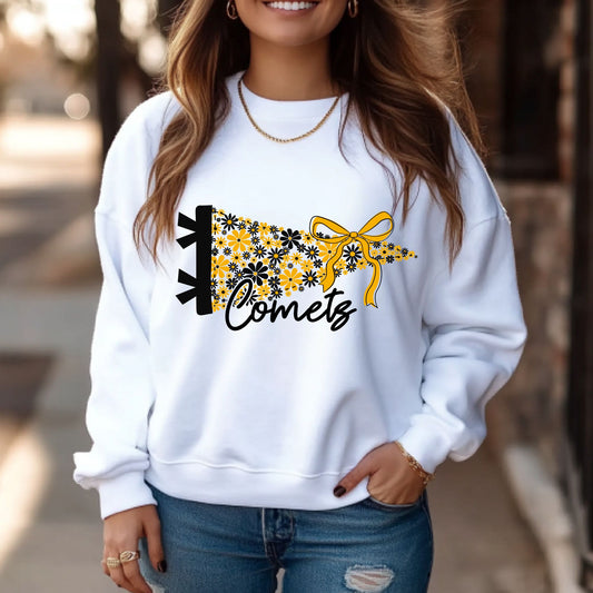 Reed Custer Floral Pennant - Comets - White or Ash Gray Gildan Sweatshirt - All Sizes Including Youth