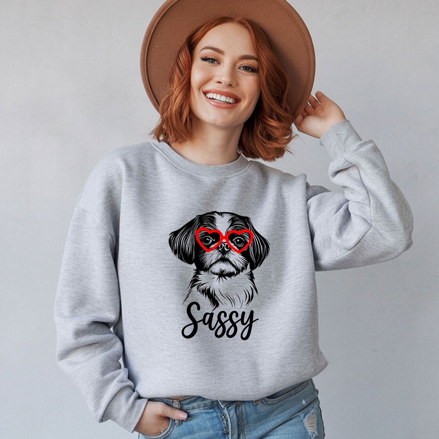 Dog Valentine Personalized Gildan Sweatshirt or Tshirt - Many Breeds available - Gray, Pink or Beige- Youth Sizes Available!