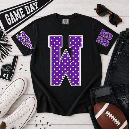 Polka Dot Spiritwear - Custom School, Number and colors - Gildan black tshirt - Adult and Youth sizes