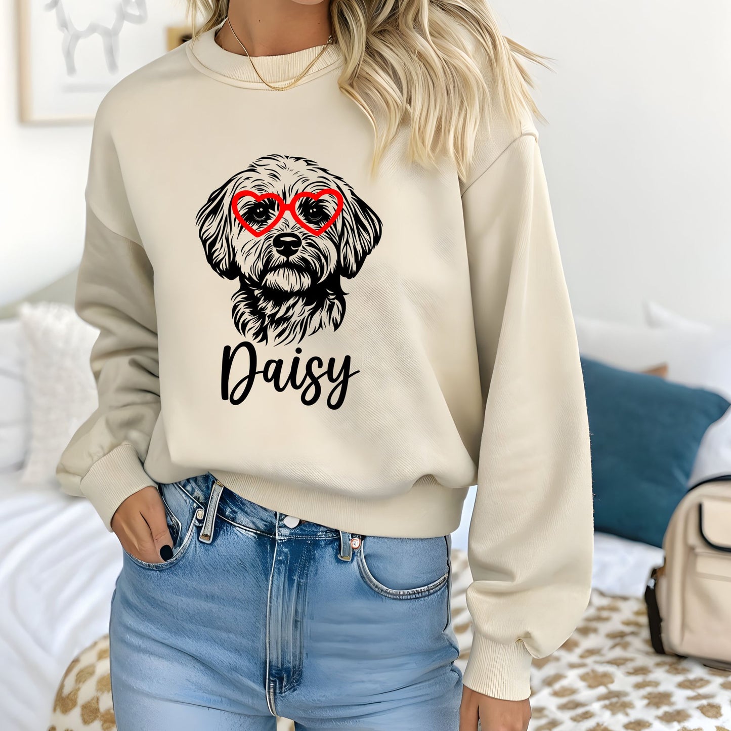 Dog Valentine Personalized Gildan Sweatshirt or Tshirt - Many Breeds available - Gray, Pink or Beige- Youth Sizes Available!