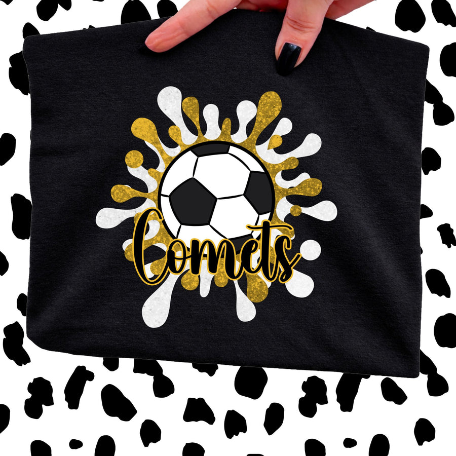 Soccer Comets Splat - Choose Black or Gray - Short Sleeve or Long Sleeve
