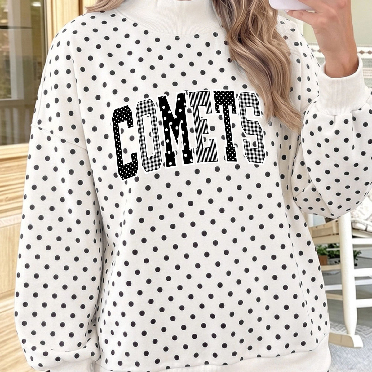 Polka Dot Mock Neck Sweatshirt - Choose from Several Comets Designs - Adult
