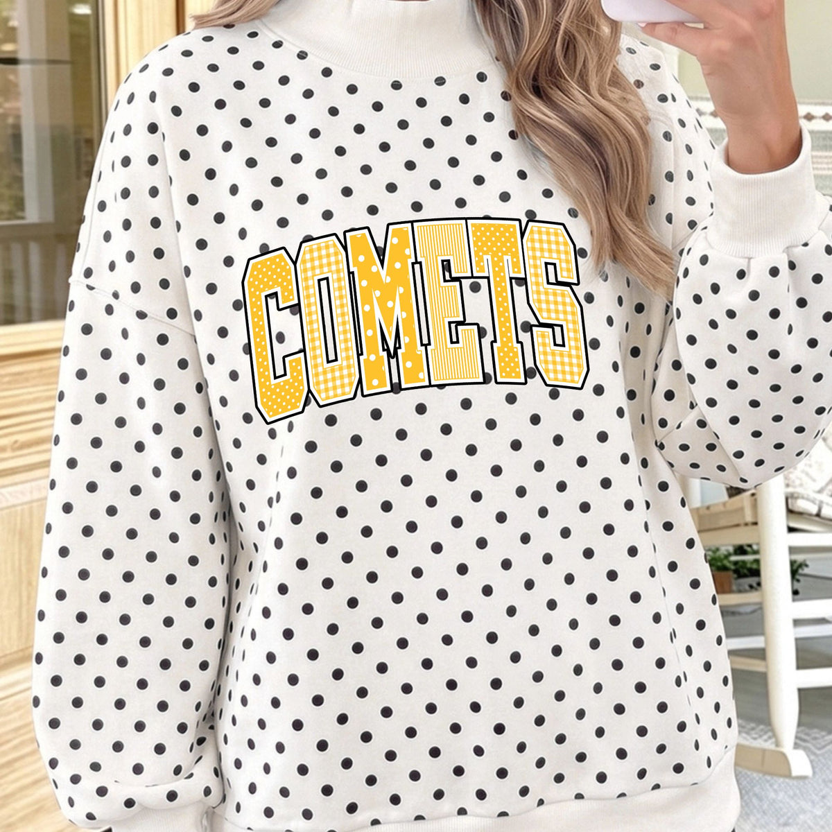 Polka Dot Mock Neck Sweatshirt - Choose from Several Comets Designs - Adult