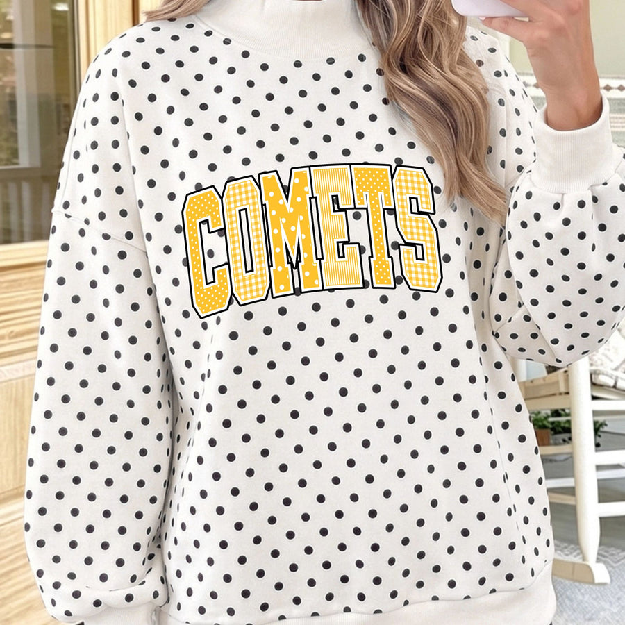 Polka Dot Mock Neck Sweatshirt - Choose from Several Comets Designs - Adult