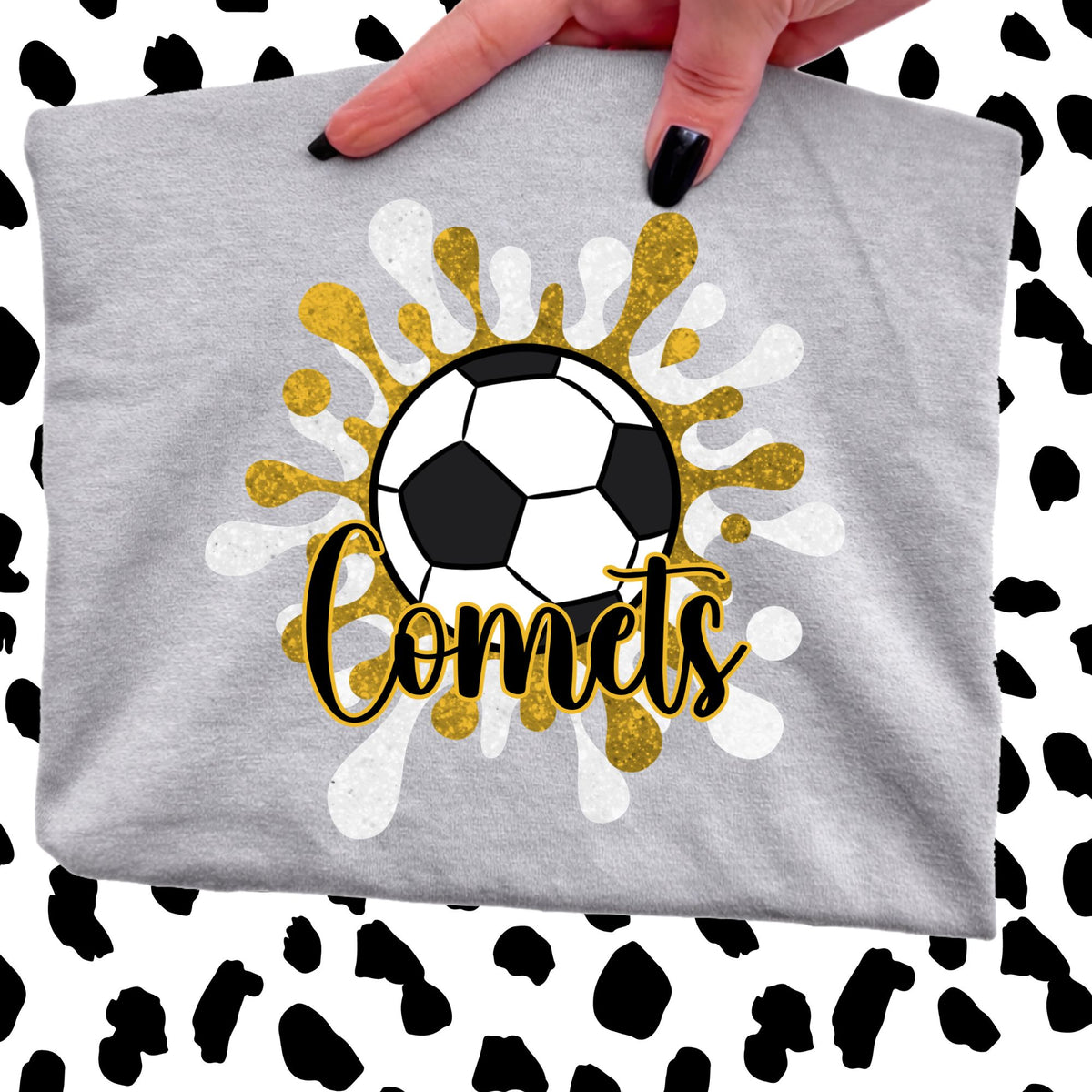 Soccer Comets Splat - Choose Black or Gray - Short Sleeve or Sweatshirt - Adult and Youth Sizes Available