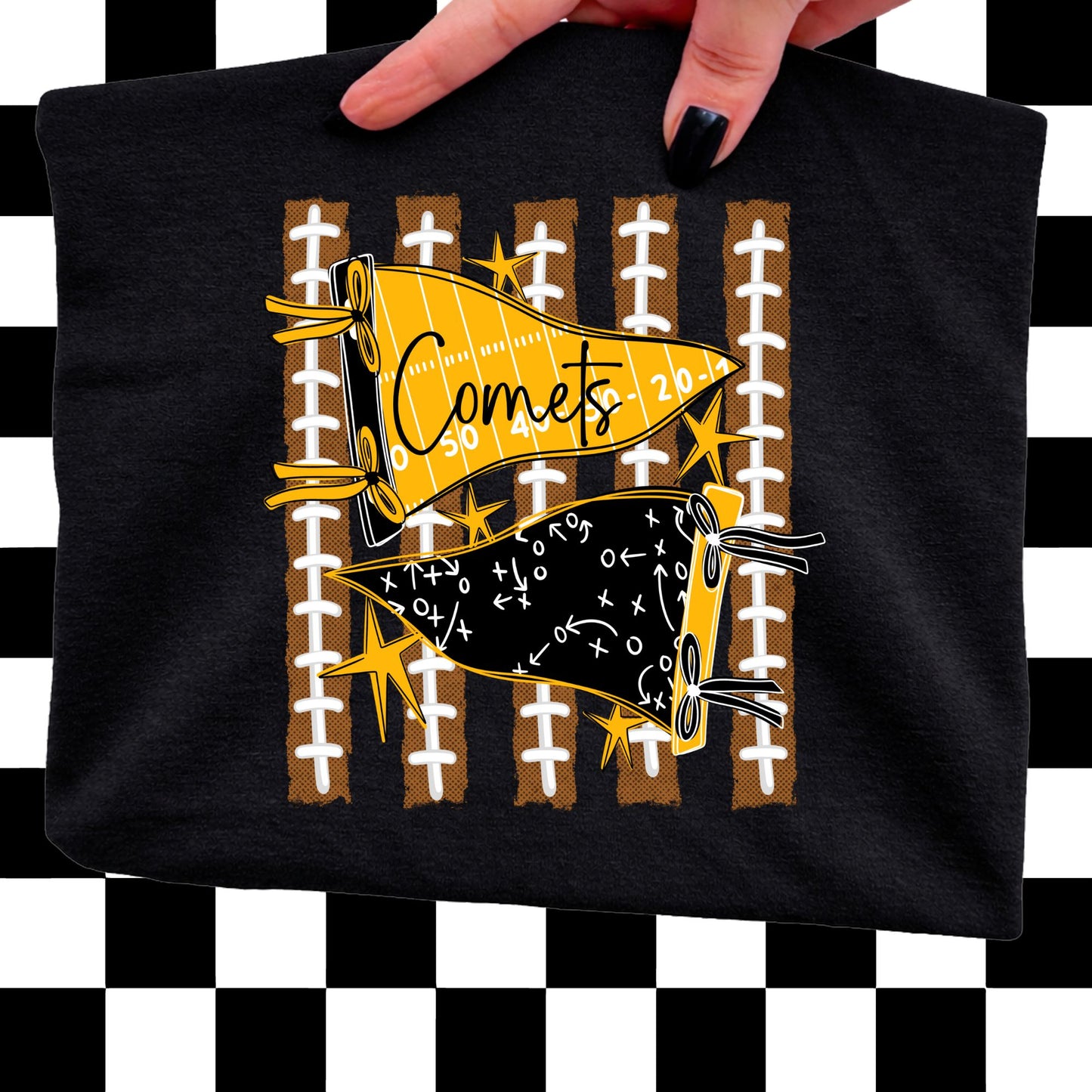 Football Pennant - Black and Gold - Black Gildan Tshirt