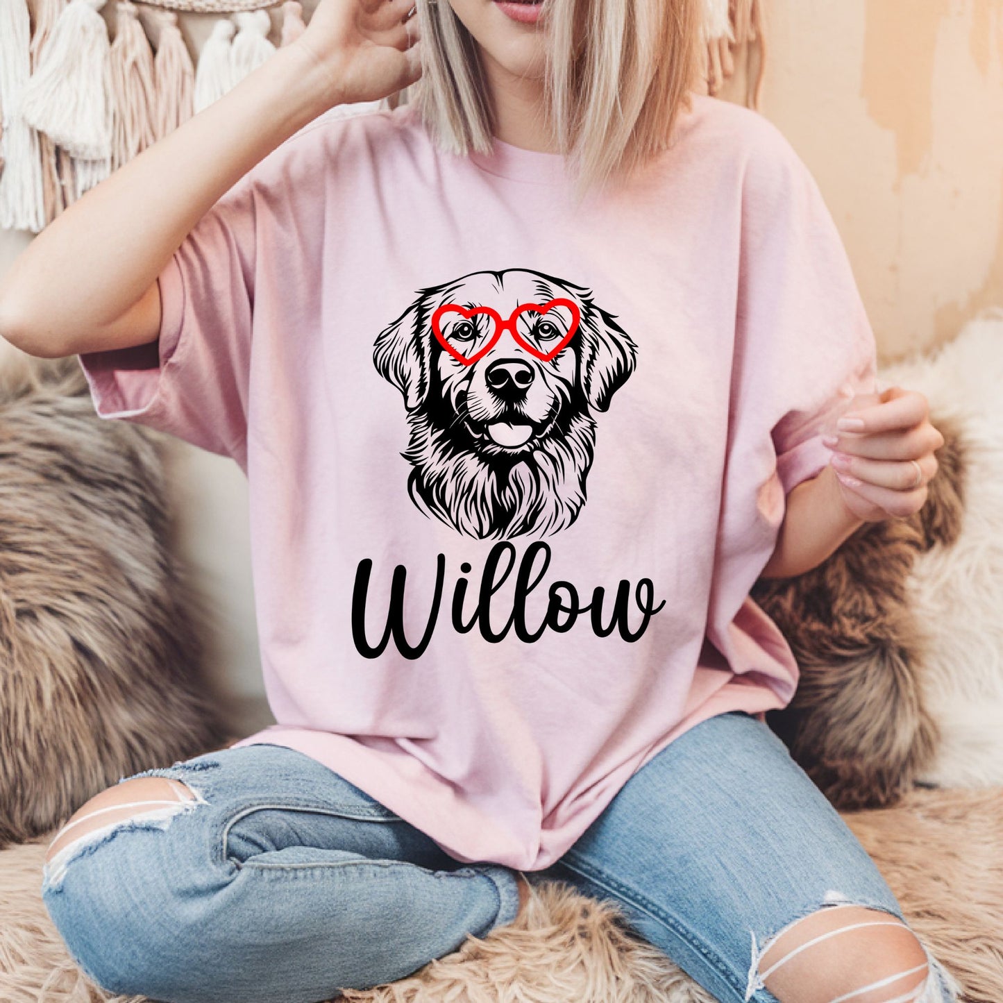 Dog Valentine Personalized Gildan Sweatshirt or Tshirt - Many Breeds available - Gray, Pink or Beige- Youth Sizes Available!