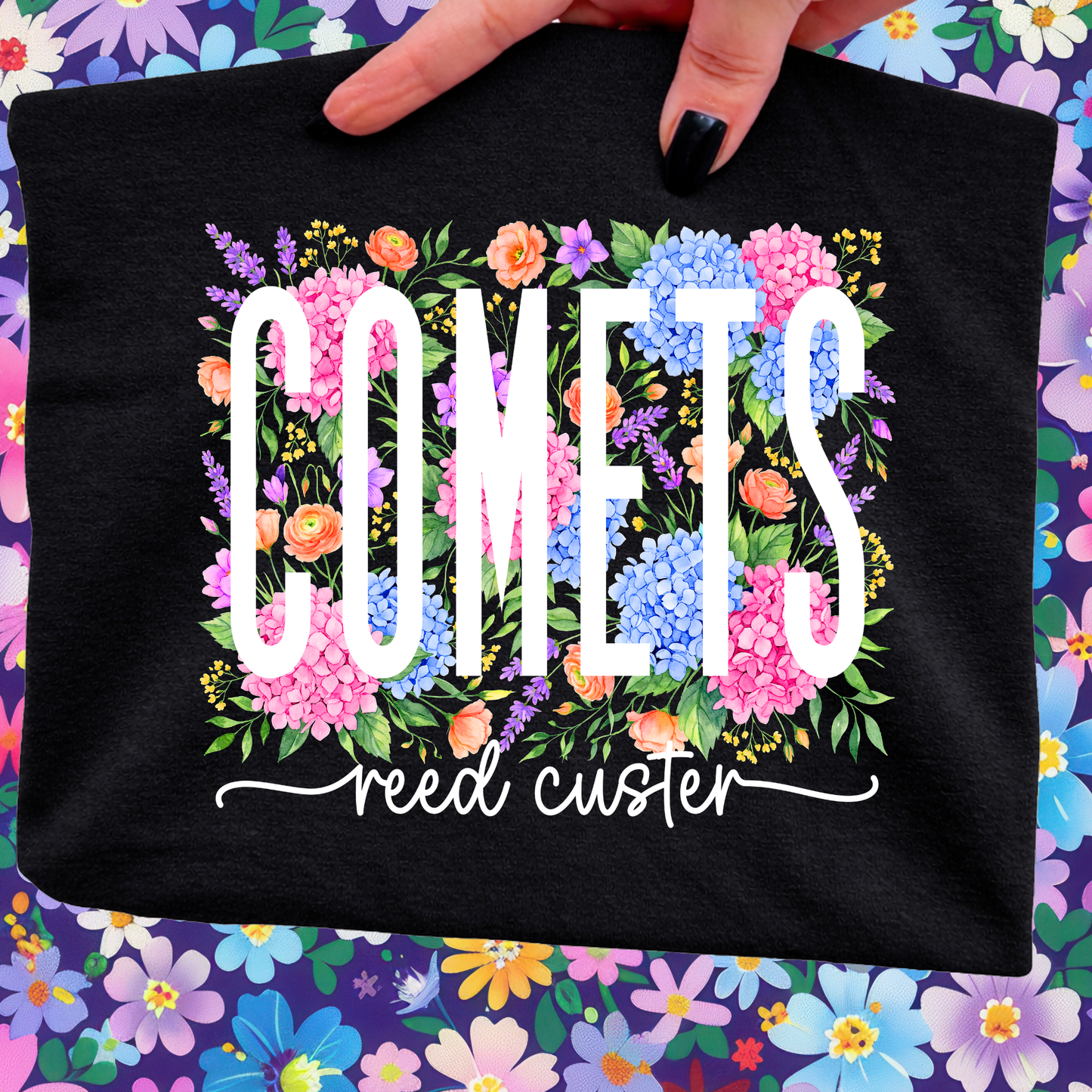 Comets - Black Gildan Tshirt - Floral