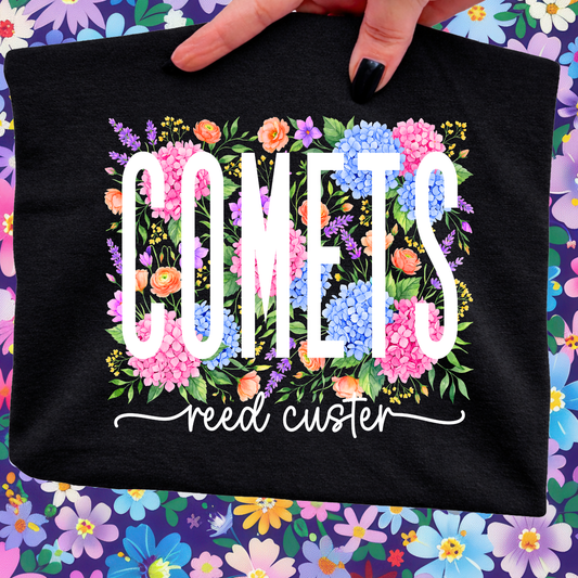 Comets - Black Gildan Tshirt - Floral