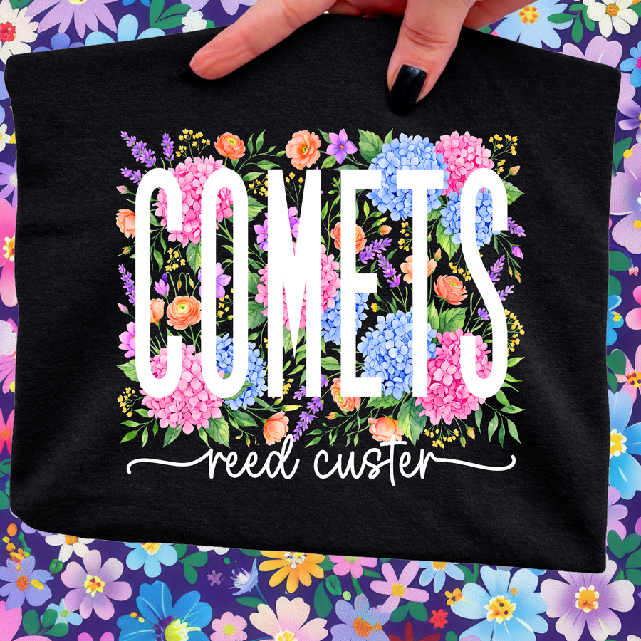 Comets - Black Gildan Tshirt - Floral