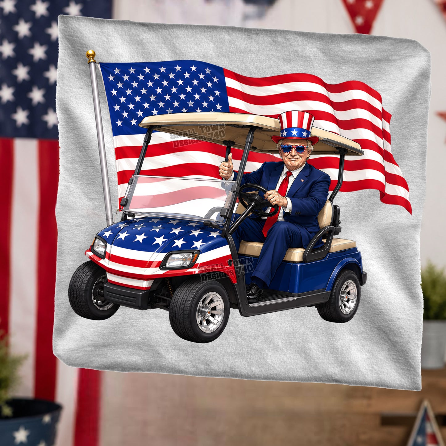 Fourth Of July American Trump - Golf Cart -Gildan Tshirt - Ash Grey - All Sizes!