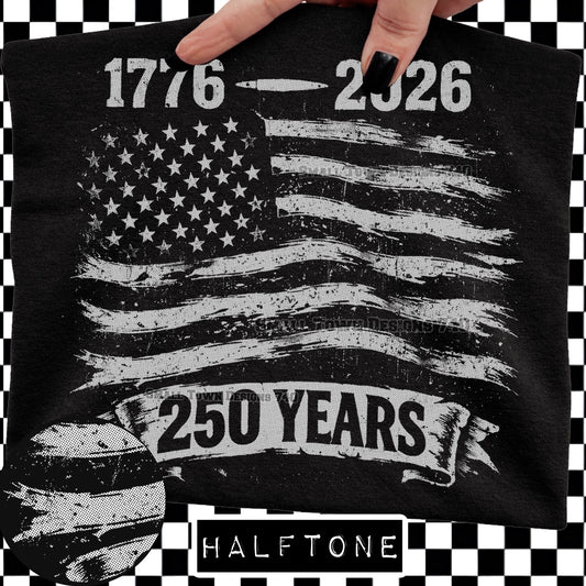 America 250 Years Halftone Design - Flag or Eagle - Black Gildan Tshirt - All Sizes!!