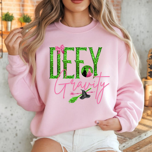 *Glitter* Sequin Defy Gravity Wicked Pink Gildan Sweatshirt - All sizes including youth(pale pink)