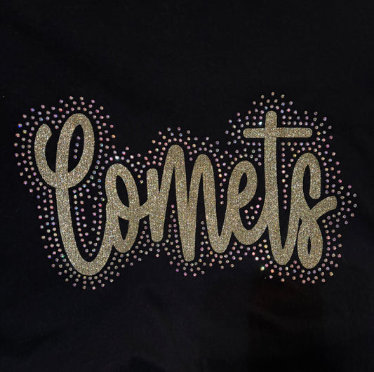 Rhinestone and Glitter Comets Black Gildan Tshirt