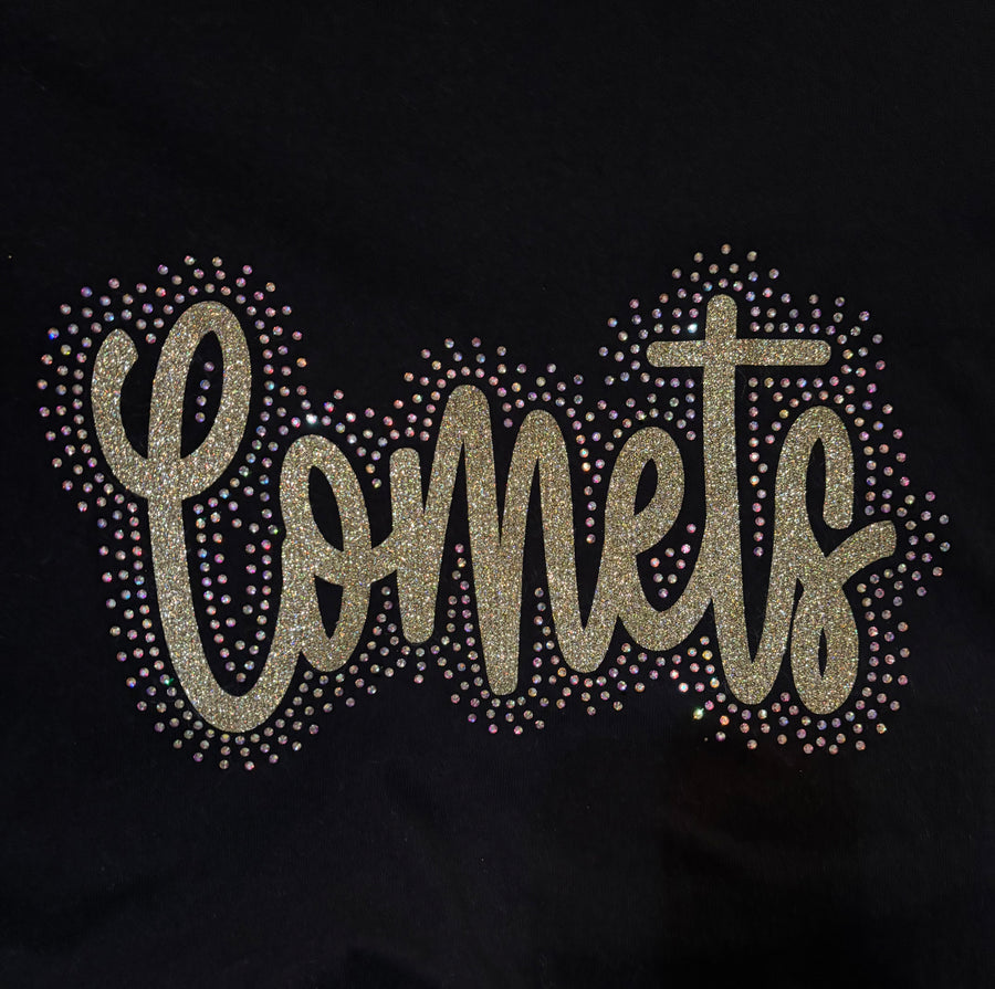 Rhinestone and Glitter Comets Black Gildan Tshirt