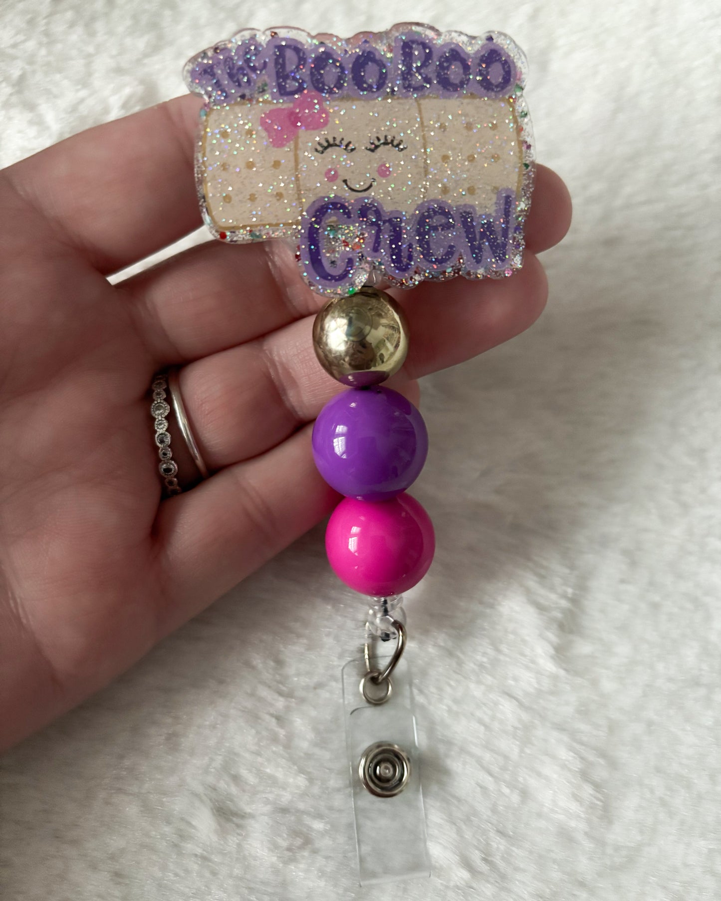 Nurse - School Nurse - Badge Reel - Boo Boo Crew - Glitter and Beads